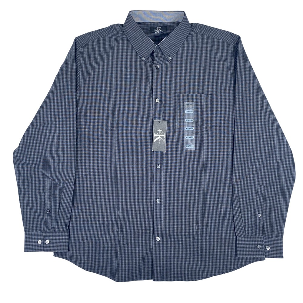 Calvin Klein Button Down Shirt Mens XL Black Micro Check Long Sleeve‎ NWT